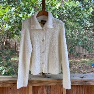 UGG Women's White Fleece Lightweight Button Front Jacket Size M